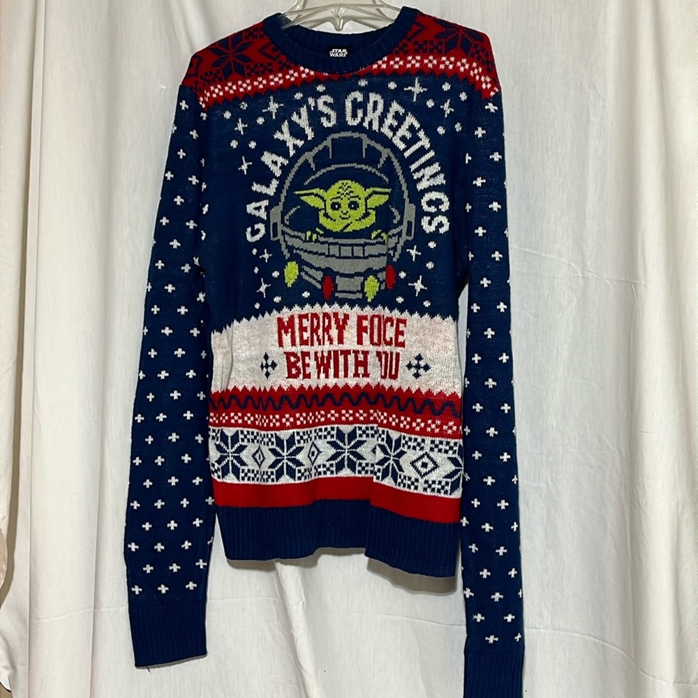 Star Wars baby Yoda Galaxy’s Greetings Merry Force Be With You sweater large